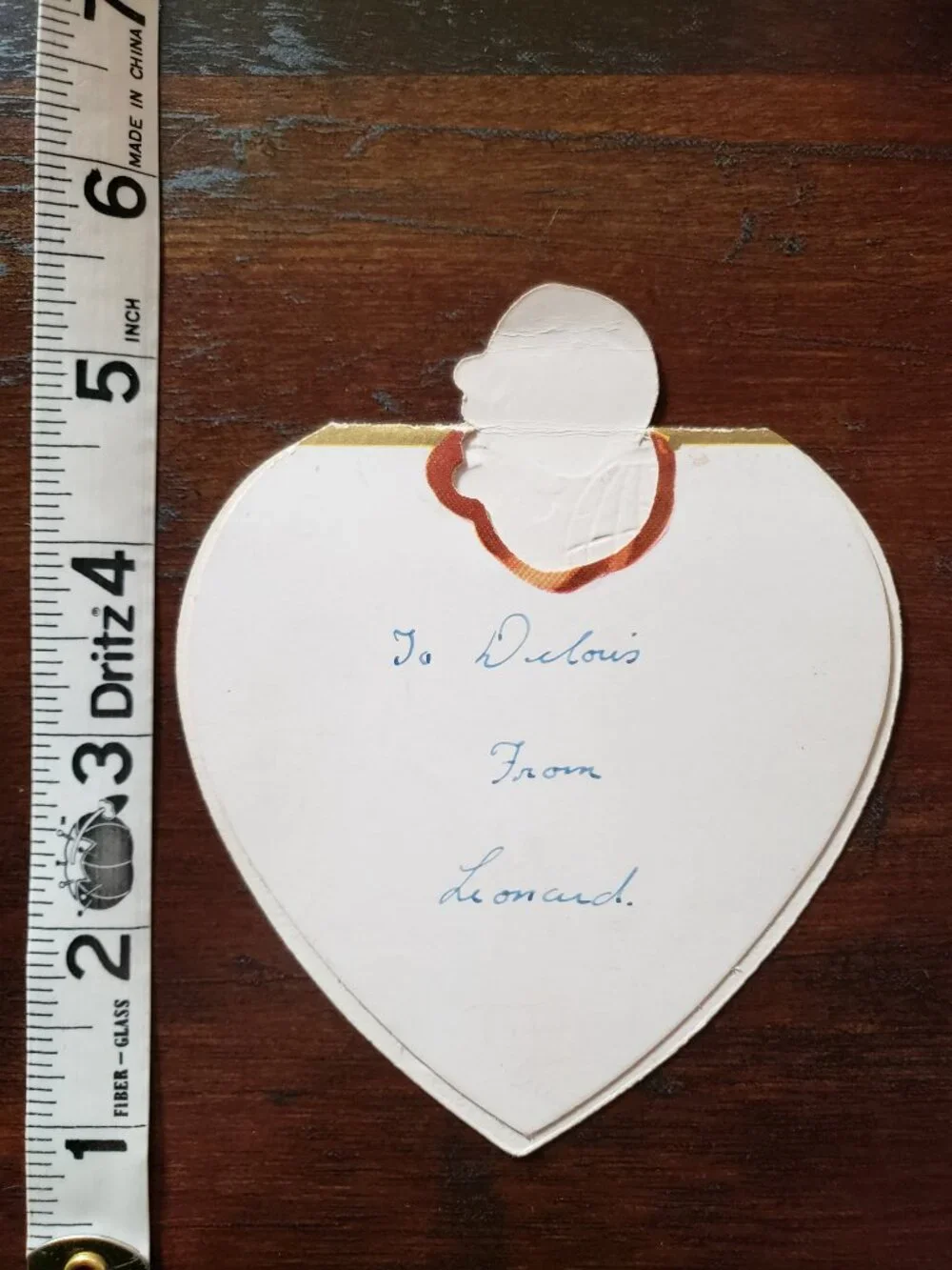 1940's Die Cut HEART SHAPE GIRL HOLDING CAGE Valentine's Day Card